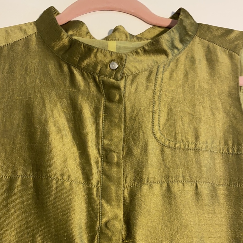 Cocktail Summer Olive Dress. 100% silk. - Picture 2 of 7
